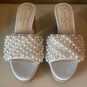 Jessica Simpson pearl sandals, size 9. Excellent condition.